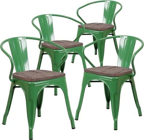 Vista 19 de Flash Furniture Silla de metal negro con asiento y brazos de madera