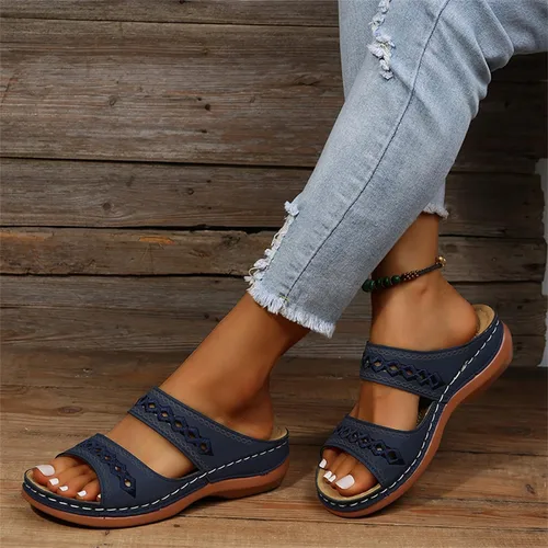 Vista 143 de Ladmiple Sandalias ortopédicas florales de moda 2023 con soporte de arco, zapatillas romanas casuales con puntera abierta