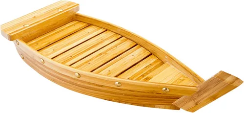 Vista 2 de Restaurantware -Bandeja de servicio de barco de sushi de 17.3 pulgadas, 1 bote de sushi duradero - Robusto, fácil de limpiar, barco de madera