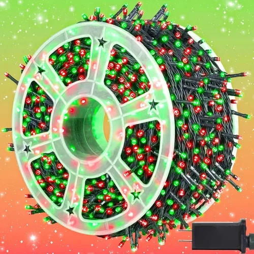 Vista 16 de kemooie 500 luces LED de Navidad rosadas, luces de Navidad de 164 pies para exteriores, enchufables, impermeables, con 8 modos de parpadeo
