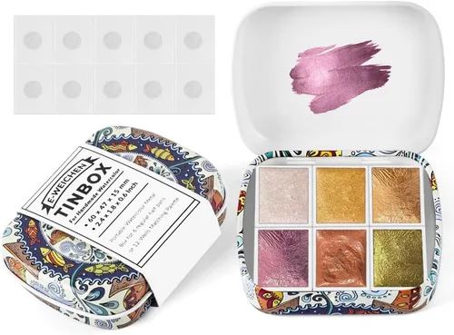 Vista 24 de Caja de estuche de acuarela portátil de mini lata de 12 pozos vacía con bandeja de mezcla de pintura es un pequeño kit de almacenamiento para viajes