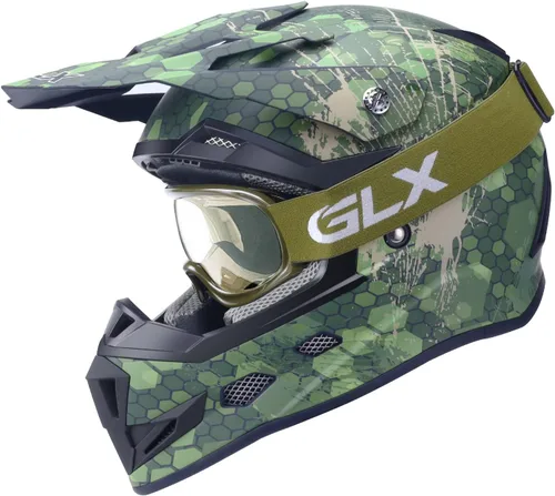 Vista 4 de GLX GX623 - Conjunto de casco para ATV/moto de tierra para jóvenes - Camuflaje, Pequeño - DOT