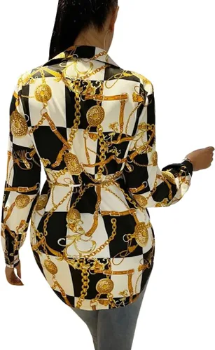 Vista 5 de Vestidos tipo camisa para mujer, sexy, con botones, con cuello, blusas de manga larga, estampado floral