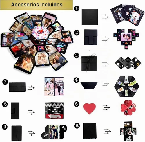 Vista 4 de Wanateber Caja de explosión, caja de regalo de explosión DIY ensamblada Negro