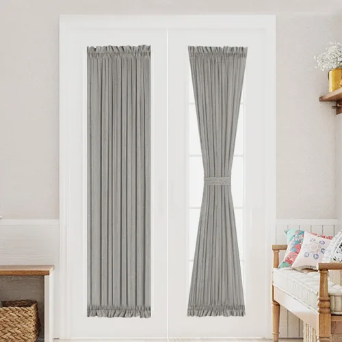 Vista 14 de Turquoize Elegantes cortinas de lino para puerta francesa, paneles de cortina de filtrado de luz, panel de lino con bolsillo para barra, panel
