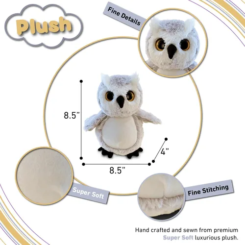 Vista 3 de DolliBu - Peluche de búho – Animal de peluche súper suave, lindo pájaro de vida silvestre gris, adorable animal de peluche esponjoso para niños