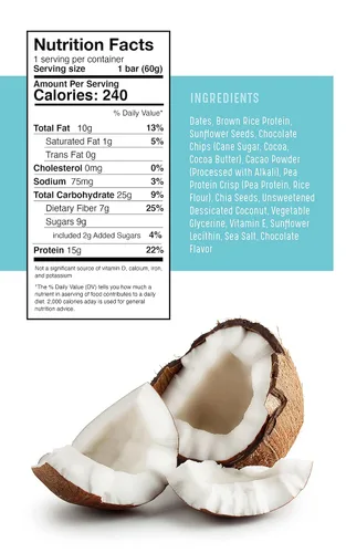 Vista 4 de Amrita Paquete de muestra (7 barras) + barra de proteína de coco con chispas de chocolate (12 barras) Sin maní, sin soja, sin gluten, sin lácteos