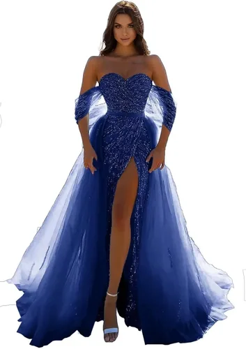 Vista 9 de Vestidos de graduación de lentejuelas con purpurina 2023 vestido formal de satén con abertura de sirena