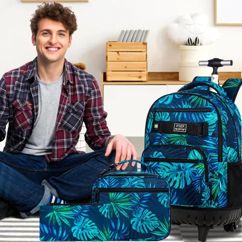 Vista 7 de Mochila con ruedas para mujeres y hombres, bolsa de 21 pulgadas para adultos con ruedas enrollables, juego de bolsa con ruedas para niñas y niños