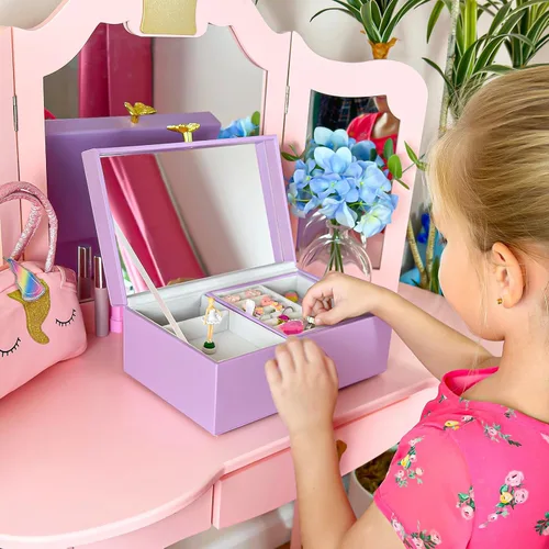 Vista 4 de Joyero musical para niñas con bailarina giratoria, almacenamiento de cajas de joyería para niños, caja de música de bailarina, regalo para niña