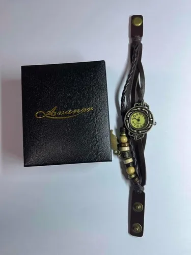 Vista 11 de Avaner Reloj de pulsera de cuero vintage hecho a mano con diseño de hoja de árbol para mujer