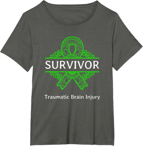 Vista 18 de Camiseta de concientización traumática con cinta verde para supervivientes de lesiones cerebrales, Negro, S