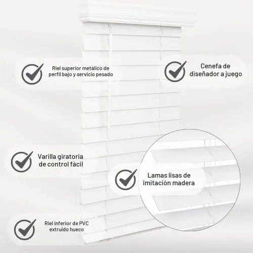 Vista 3 de Lotus & Windoware Sin Cable, Persiana de Madera Sintética de 2-1/2 Pulgadas, Persianas para Ventanas, Persianas y Cortinas, Persianas para Ventanas