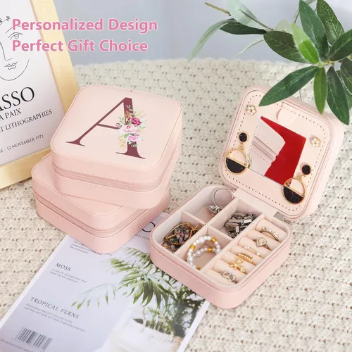 Vista 7 de FUNARTY Joyero de viaje con espejo para mujeres y niñas, estuche organizador de joyas, estuche organizador de cumpleaños, regalos de Navidad