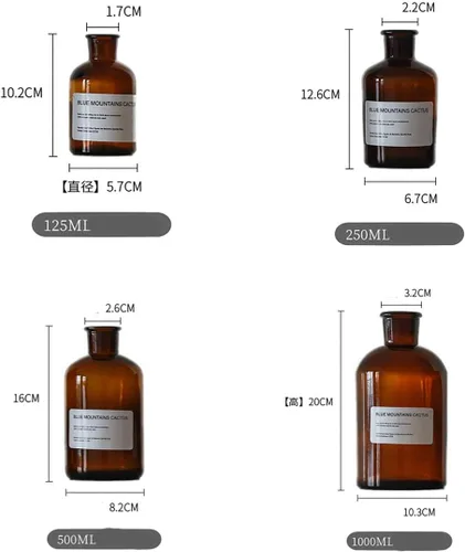 Vista 6 de Jarrón de cristal ámbar, 1 jarrón pequeño, botellas de vidrio decorativas, tarros de boticario marrón, decoración del hogar, jarrones florales