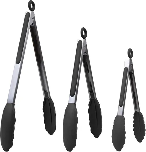 Vista 3 de Espátula Wok de silicona negra+juego de pinzas de silicona de 3 piezas