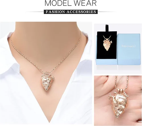 Vista 34 de Imrsanl Collar con colgante de joyería de cremación para cenizas – Collar anatómico de urna de corazón para cenizas – Medallones conmemorativos
