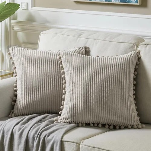 Vista 29 de Fancy Homi Juego de 2 fundas de almohada decorativas negras de 12 x 12 pulgadas con pompones para sofá y cama, decoración moderna de estilo bohemio