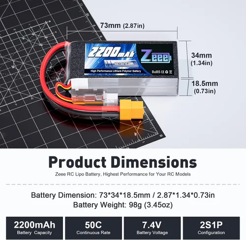 Vista 2 de Zeee 7.4V 50C 2200mAh 2S RC Lipo Batería con XT60 Plug 2 Pack Baterías con 1 unids Lipo Safe Bag Bolsa ignífuga a prueba de explosiones para carga
