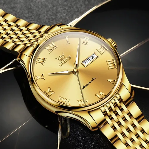 Vista 6 de OLEVS Relojes automáticos para hombre, de lujo, de cuerda automática, reloj de pulsera mecánico, de acero inoxidable, impermeable, luminoso, fecha