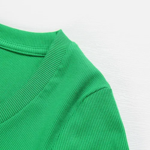 Vista 2 de PALINDA Camisetas ajustadas con cuello en V y acanaladas para mujer, básicas, de manga larga, lisas, para usar en capas