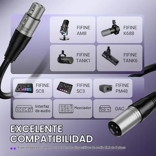 Vista 4 de FIFINE L9C Balanced 3-Pin XLR Microphone Cable for Podcast Recording Negro