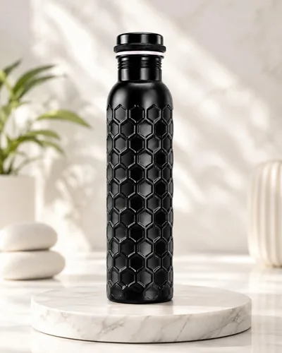 Vista 8 de ALV - Botella de agua de cobre de 34 onzas, botella de cobre puro martillado para beber, recipiente ayurvédico 100% para botella de tapa a prueba