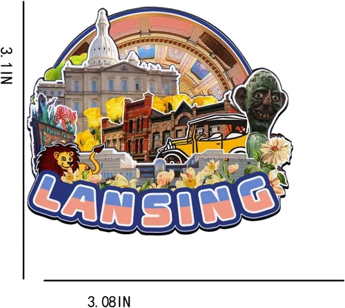 Vista 3 de Lansing - Imán de madera para nevera, diseño de Michigan, Estados Unidos, 3118