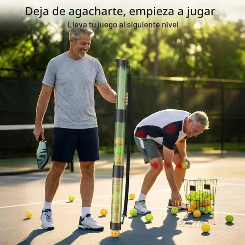 Vista 3 de Recuperador de bolas de pickleball de 17 bolas y soporte de bolas con correa, protector de espalda para accesorios de pickleball, rápido