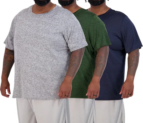 Vista 18 de 3 Pack Men's Big and Tall Dry Fit T Shirts Workout Gym Athletic Crew Tee Manga corta - Conjunto 1