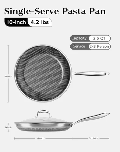 Vista 2 de Sartén antiadherente con tapa de 10 pulgadas, panal, sin PFAS, todas 10 INCH