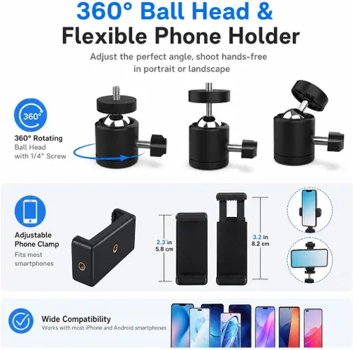 Vista 3 de LenTok - Soporte de trípode para cámara web, anillo de luz, brazo flexible sobre la cabeza para iPhone con soporte para teléfono y cabeza de bola