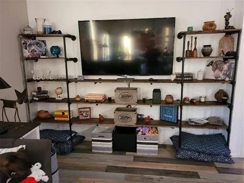 Vista 2 de Soporte de estante de tubo de hierro industrial para montaje en pared, estantería abierta retro, estantes de almacenamiento, estantes colgantes