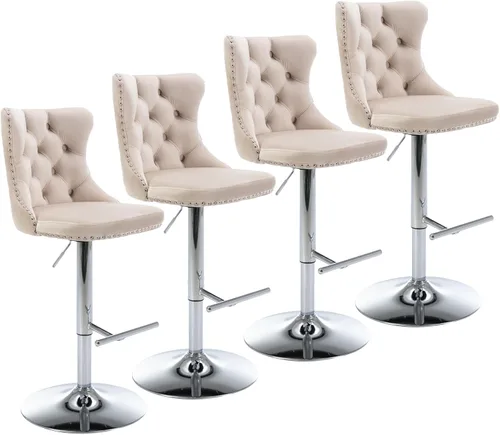 Vista 23 de Aoowow Juego de 2 taburetes de bar giratorios ajustables con parte trasera de terciopelo copetudo, sillas de bar modernas tapizadas con cabeza