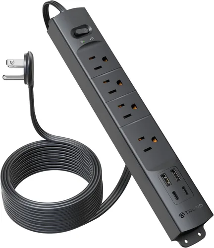 Vista 15 de TROND Regleta de protección contra sobretensiones con USB, enchufe plano ultrafino, cable de extensión de 3 pies de 1625 W, 3 USB A y 1 tipo C, 4