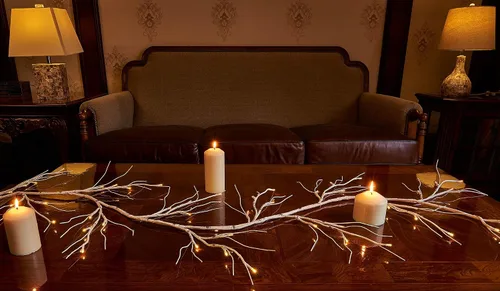 Vista 6 de Hairui Guirnalda de abedul iluminada, funciona con pilas, con 8 funciones, 48 luces blancas cálidas y multicolor, de 6 pies, guirnalda preiluminada