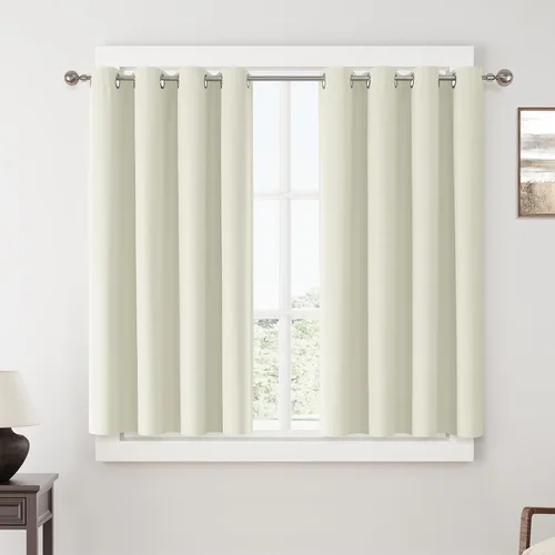 Vista 82 de ChrisDowa Cortinas 100% Opacas de Abedul Sólido de 45 Pulgadas de Largo, 2 Paneles para Dormitorio y Sala de Estar, Estilo Granja Oscurecedoras