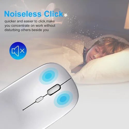 Vista 3 de AE WISH ANEWISH Ratón inalámbrico de modo dual (Bluetooth 4.0+USB), ratones silenciosos recargables con receptor USB, mouse Bluetooth delgado