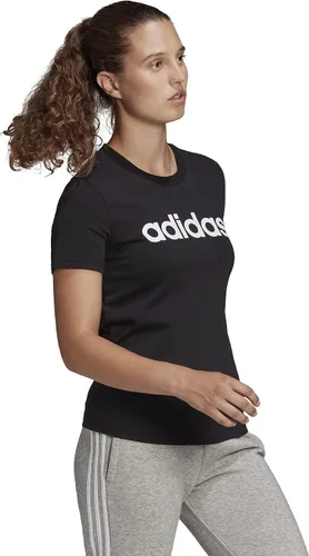 Vista 5 de adidas Camiseta de ropa de descanso para mujer con logotipo delgado, BlancoNegro