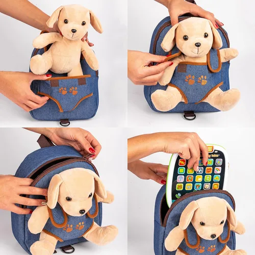 Vista 4 de Mochila de juguete para perros pequeños con correa para niños y niñas, de 2 a 5 años, con cachorro de peluche
