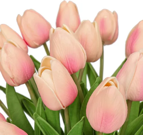Vista 3 de 24 tulipanes rosas – Flores artificiales – Tulipanes artificiales de 13.5 pulgadas para el día de la madre, jarrón, centros de mesa, hogar, ramo
