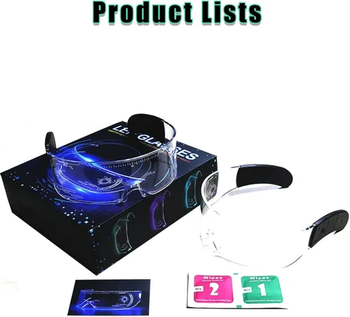 Vista 6 de SZYICONG Paquete de 2 lentes LED sin cable anteojos iluminados con patrón de lente futurista anteojos Cyberpunk luminosos para bar club fiesta
