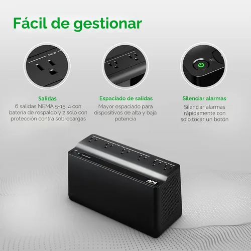 Vista 5 de APC Protector contra sobretensiones de respaldo de batería de UPS, fuente de alimentación de batería de respaldo de 425VA, BE425M, color negro