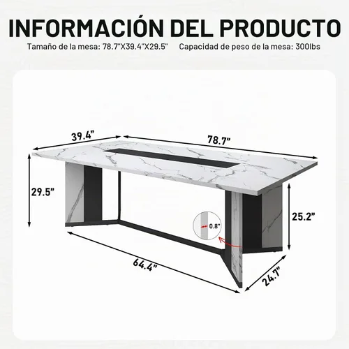 Vista 2 de Hlivelood Mesa de comedor grande de 78 pulgadas para 6 8 personas, mesa de cocina rectangular de madera con mesa impermeable, muebles rectangulares