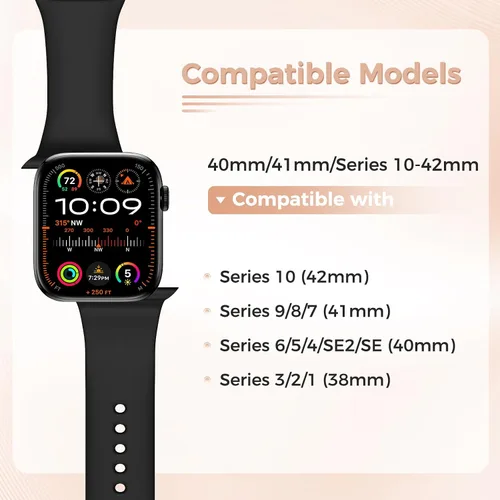 Vista 2 de Goton Correa de silicona brillante para Apple Watch de 1.811 in, 1.772 in, 1.732 in, 1.654 in, 1.614 in, 1.575 in, Series 11/10/9/8/7/6/5/4/SE