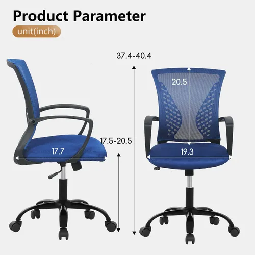 Vista 3 de PayLessHere Silla de oficina, silla de escritorio, silla de computadora, silla ergonómica, malla ejecutiva ajustable, respaldo medio con ruedas Azul