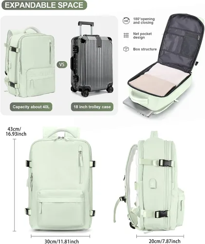 Vista 6 de VGCUB Mochila grande de viaje para trabajo, negocios, mochila para computadora portátil aprobada para vuelo, para mujeres y hombres, mochila