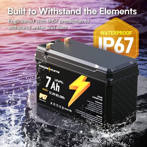 Vista 4 de GOLDENMATE - Batería LiFePO4 de litio de 12 V, 7 Ah, impermeable IP67, ligera