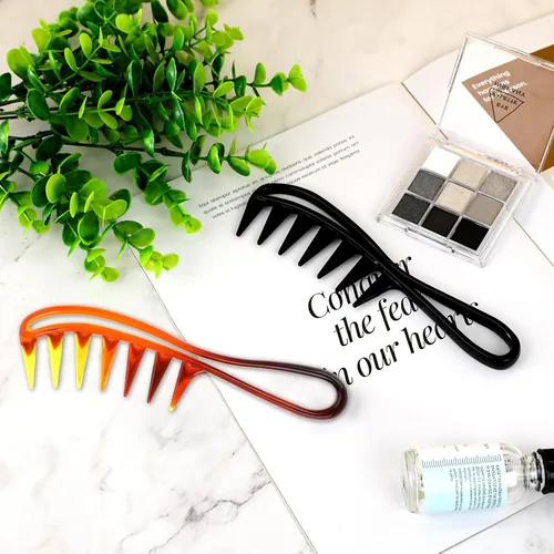 Vista 2 de 2 peines de dientes grandes, peine para cepillar rizos de dientes anchos, cepillo de pelo rizado de plástico duradero para mujeres, herramientas