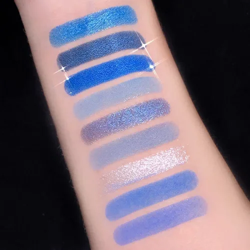 Vista 5 de Paleta de sombra de ojos azul, 9 colores, Mardi Gras Carnival prensado pigmento con purpurina, paleta de sombra de ojos impermeable, paleta